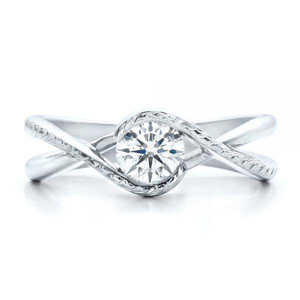 Platinum Platinum Custom Hand Engraved Diamond Solitaire Engagement Ring - Top View - 100791