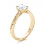 18k Yellow Gold 18k Yellow Gold Custom Hand Engraved Diamond Solitaire Engagement Ring - Three-Quarter View -  100608 - Thumbnail