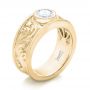 14k Yellow Gold 14k Yellow Gold Custom Hand Engraved Diamond Solitaire Engagement Ring - Three-Quarter View -  100655 - Thumbnail