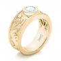14k Yellow Gold 14k Yellow Gold Custom Hand Engraved Diamond Solitaire Engagement Ring - Three-Quarter View -  100655 - Thumbnail
