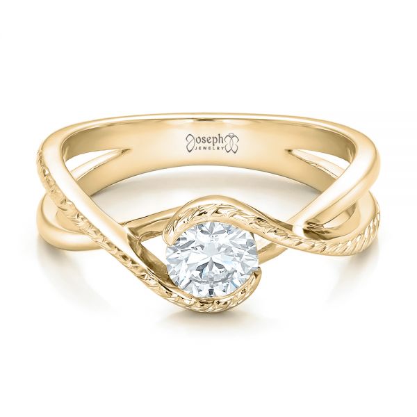 14k Yellow Gold 14k Yellow Gold Custom Hand Engraved Diamond Solitaire Engagement Ring - Flat View - 100791