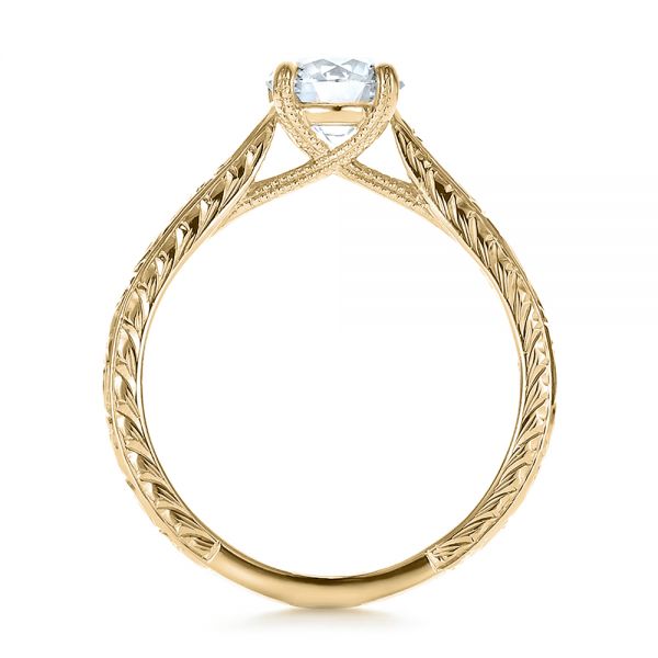 18k Yellow Gold 18k Yellow Gold Custom Hand Engraved Diamond Solitaire Engagement Ring - Front View - 100608