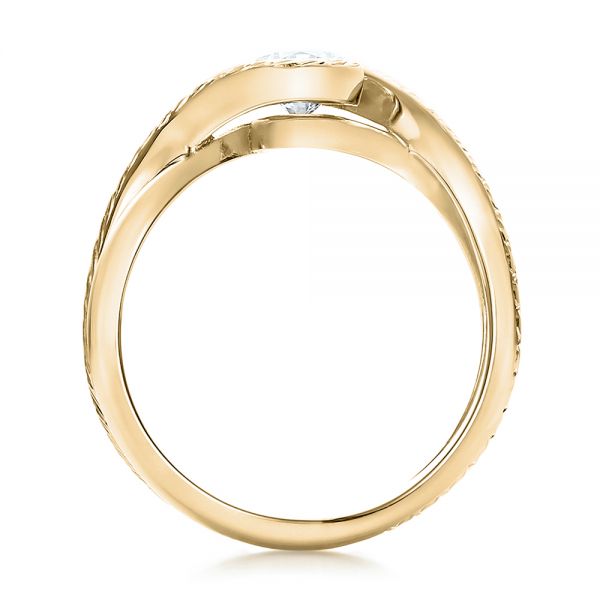 14k Yellow Gold 14k Yellow Gold Custom Hand Engraved Diamond Solitaire Engagement Ring - Front View - 100791