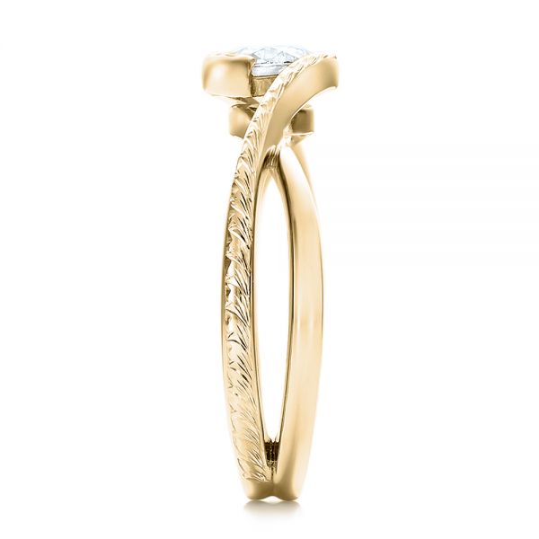 14k Yellow Gold 14k Yellow Gold Custom Hand Engraved Diamond Solitaire Engagement Ring - Side View - 100791