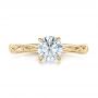 18k Yellow Gold 18k Yellow Gold Custom Hand Engraved Diamond Solitaire Engagement Ring - Top View -  100608 - Thumbnail