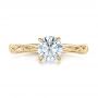 14k Yellow Gold 14k Yellow Gold Custom Hand Engraved Diamond Solitaire Engagement Ring - Top View -  100608 - Thumbnail