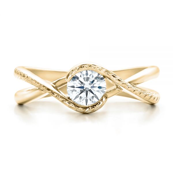 14k Yellow Gold 14k Yellow Gold Custom Hand Engraved Diamond Solitaire Engagement Ring - Top View -  100791