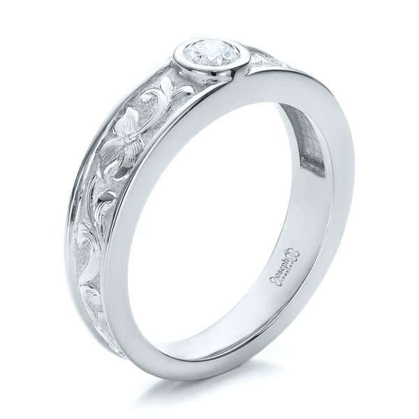 Platinum Custom Hand Engraved Diamond Solitaire Wedding Ring 100288