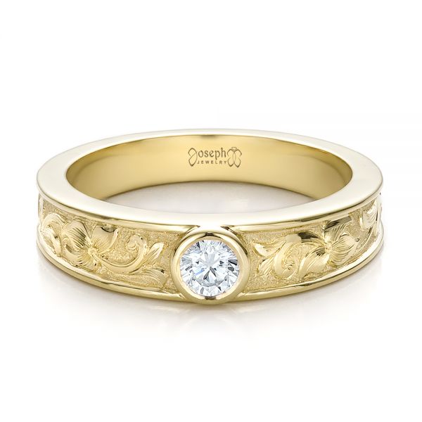 Custom Hand Engraved Diamond Solitaire Wedding Ring ...