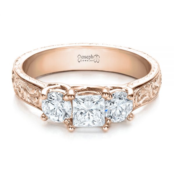 18k Rose Gold 18k Rose Gold Custom Hand Engraved Engagement Ring - Flat View -  100115