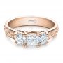 14k Rose Gold 14k Rose Gold Custom Hand Engraved Engagement Ring - Flat View -  100115 - Thumbnail