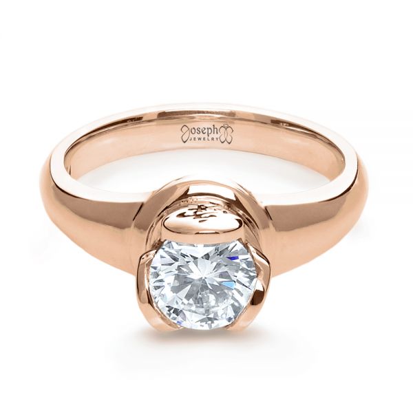 14k Rose Gold 14k Rose Gold Custom Hand Engraved Engagement Ring - Flat View -  1121