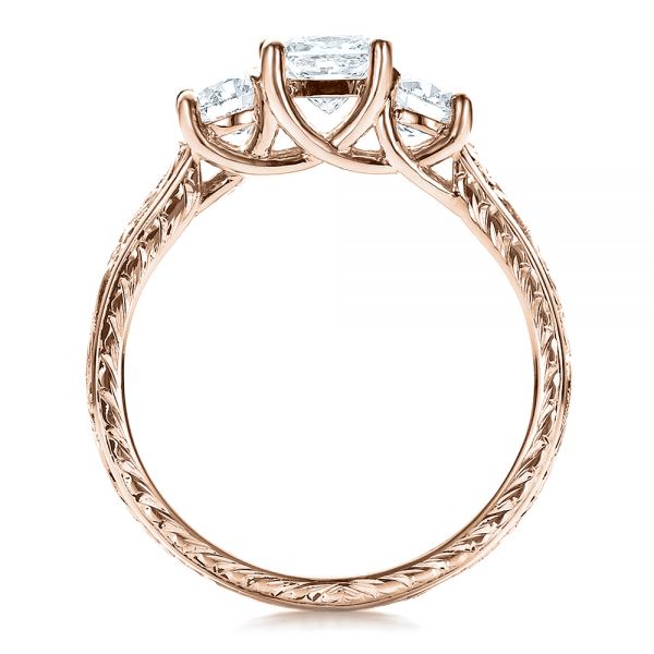 14k Rose Gold 14k Rose Gold Custom Hand Engraved Engagement Ring - Front View -  100115