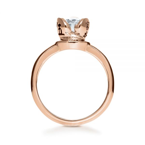 18k Rose Gold 18k Rose Gold Custom Hand Engraved Engagement Ring - Front View -  1121