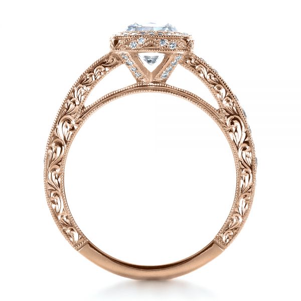 14k Rose Gold 14k Rose Gold Custom Hand Engraved Engagement Ring - Front View -  1413