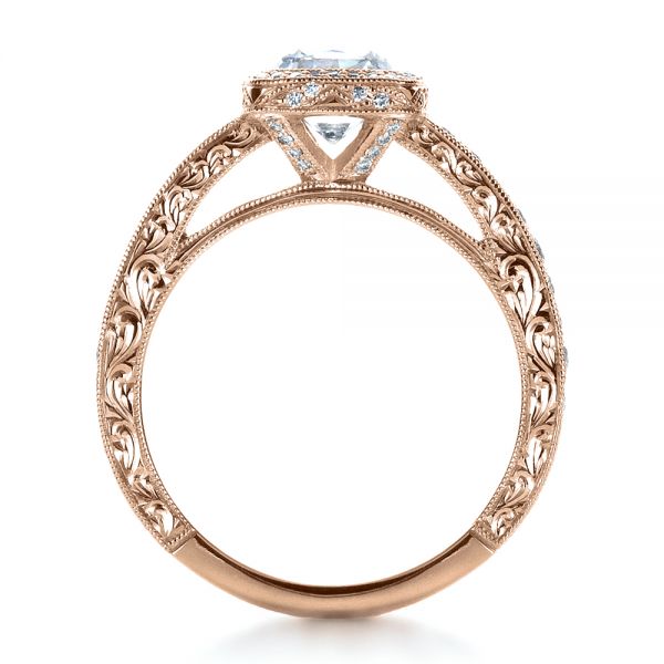 18k Rose Gold 18k Rose Gold Custom Hand Engraved Engagement Ring - Front View - 1413
