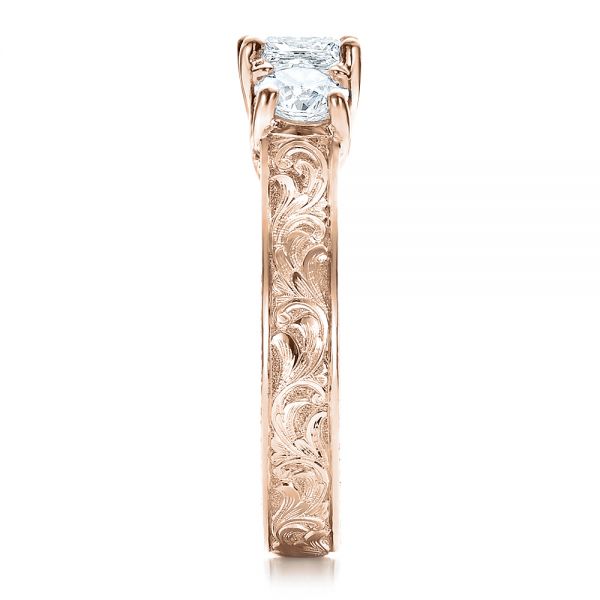 18k Rose Gold 18k Rose Gold Custom Hand Engraved Engagement Ring - Side View - 100115