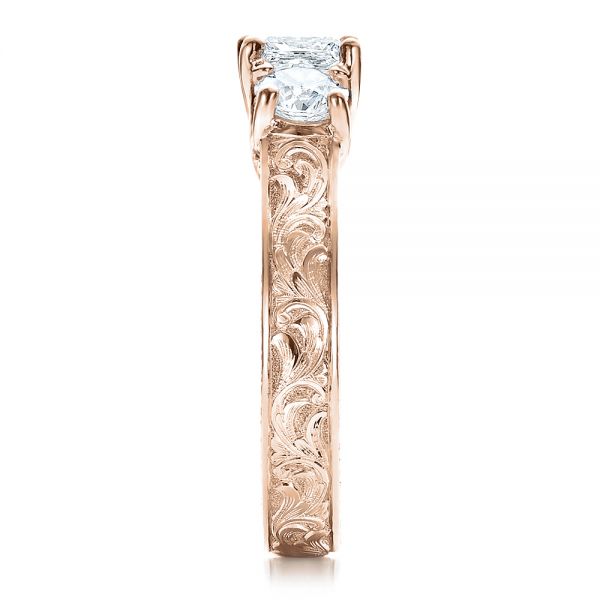 18k Rose Gold 18k Rose Gold Custom Hand Engraved Engagement Ring - Side View -  100115