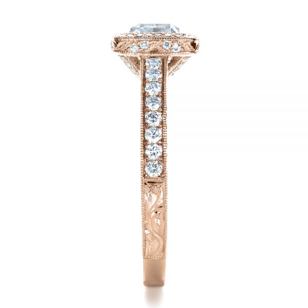 18k Rose Gold 18k Rose Gold Custom Hand Engraved Engagement Ring - Side View - 1413