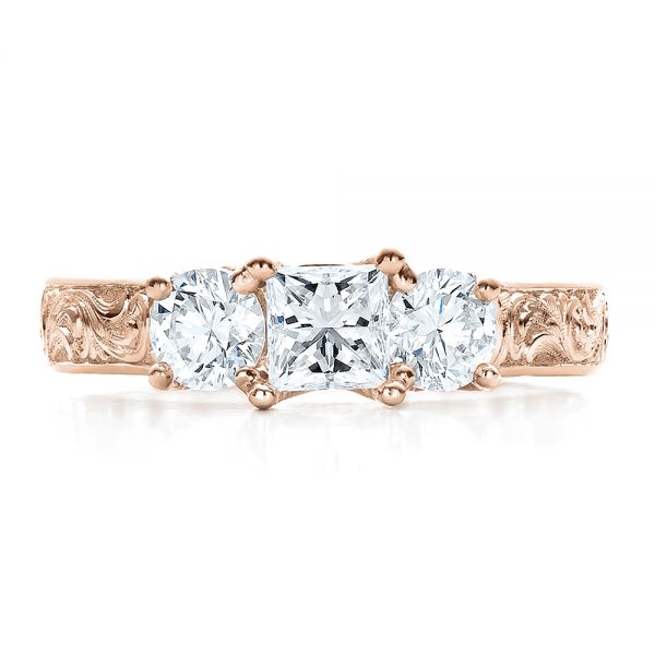 18k Rose Gold 18k Rose Gold Custom Hand Engraved Engagement Ring - Top View - 100115
