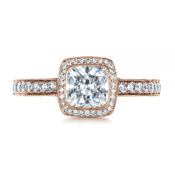 18k Rose Gold 18k Rose Gold Custom Hand Engraved Engagement Ring - Top View - 1413