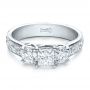  Platinum Custom Hand Engraved Engagement Ring - Flat View -  100115 - Thumbnail