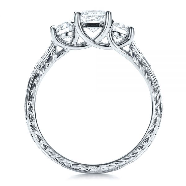 14k White Gold 14k White Gold Custom Hand Engraved Engagement Ring - Front View - 100115