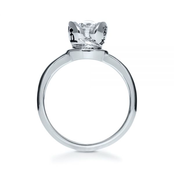 14k White Gold 14k White Gold Custom Hand Engraved Engagement Ring - Front View -  1121