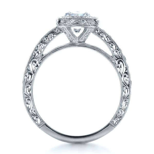 18k White Gold 18k White Gold Custom Hand Engraved Engagement Ring - Front View -  1413