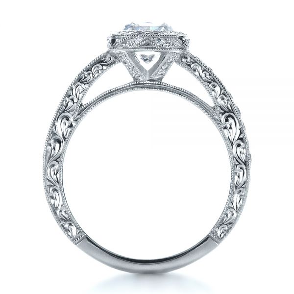 14k White Gold 14k White Gold Custom Hand Engraved Engagement Ring - Front View - 1413
