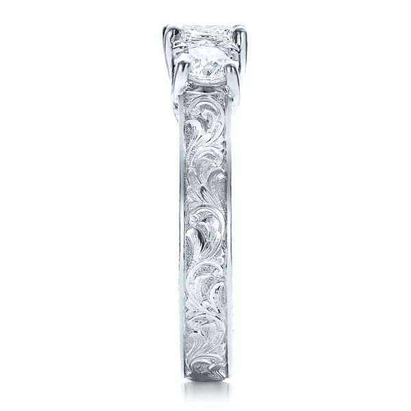 14k White Gold 14k White Gold Custom Hand Engraved Engagement Ring - Side View - 100115
