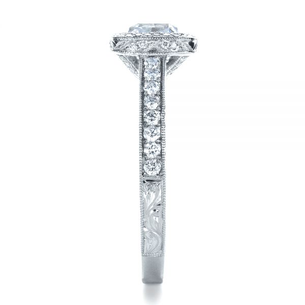 14k White Gold 14k White Gold Custom Hand Engraved Engagement Ring - Side View - 1413