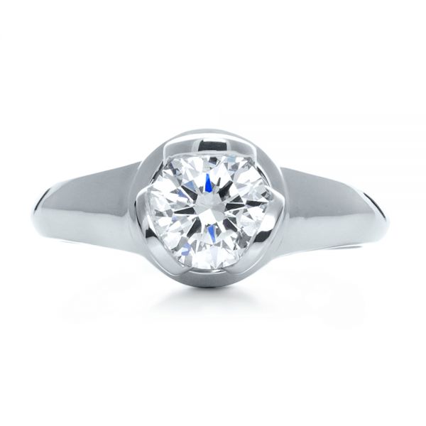 14k White Gold 14k White Gold Custom Hand Engraved Engagement Ring - Top View -  1121