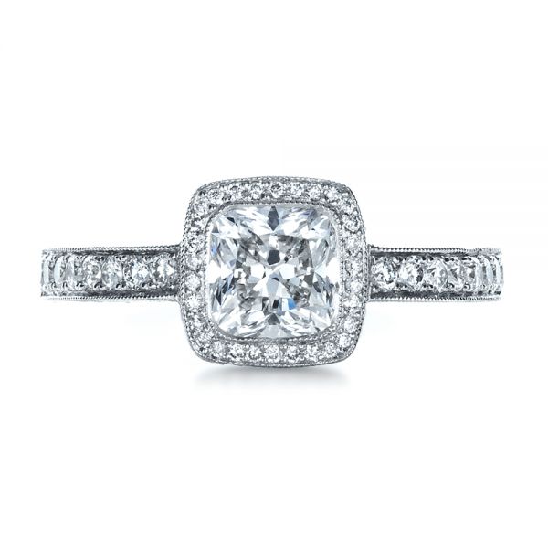 14k White Gold 14k White Gold Custom Hand Engraved Engagement Ring - Top View - 1413