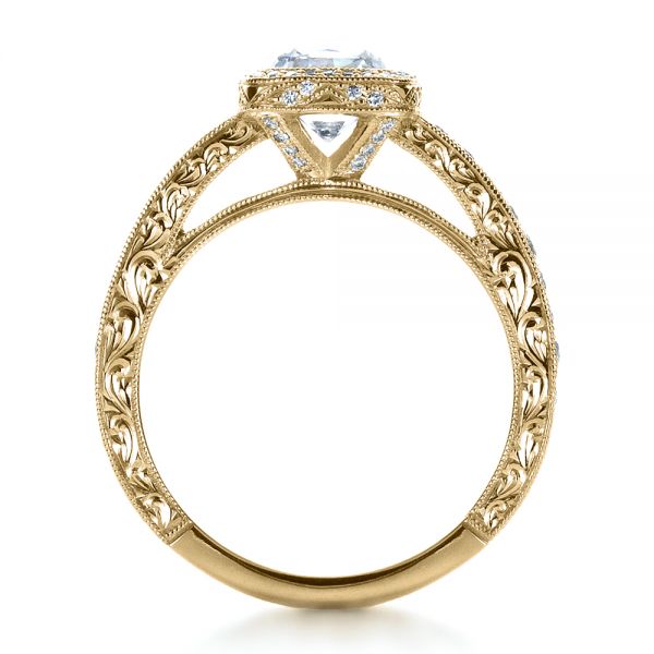 14k Yellow Gold 14k Yellow Gold Custom Hand Engraved Engagement Ring - Front View -  1413