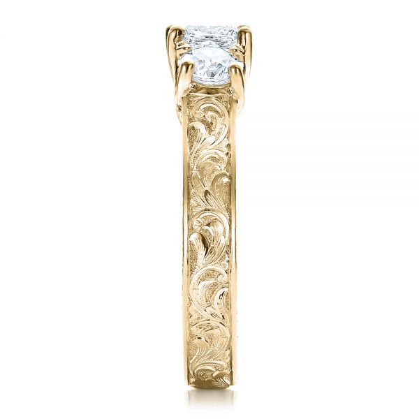14k Yellow Gold 14k Yellow Gold Custom Hand Engraved Engagement Ring - Side View - 100115