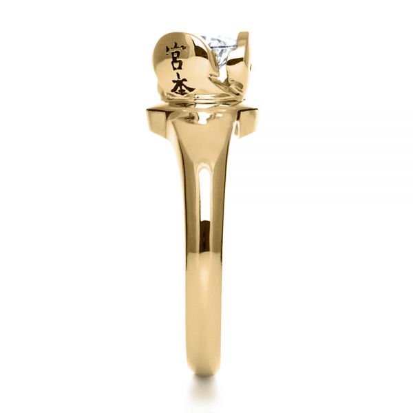 18k Yellow Gold 18k Yellow Gold Custom Hand Engraved Engagement Ring - Side View -  1121