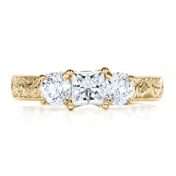 14k Yellow Gold 14k Yellow Gold Custom Hand Engraved Engagement Ring - Top View - 100115