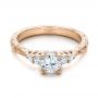 14k Rose Gold Custom Hand Engraved Diamond Engagement Ring - Flat View -  101285 - Thumbnail