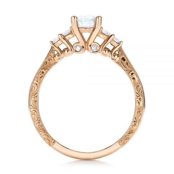 14k Rose Gold Custom Hand Engraved Diamond Engagement Ring - Front View - 101285