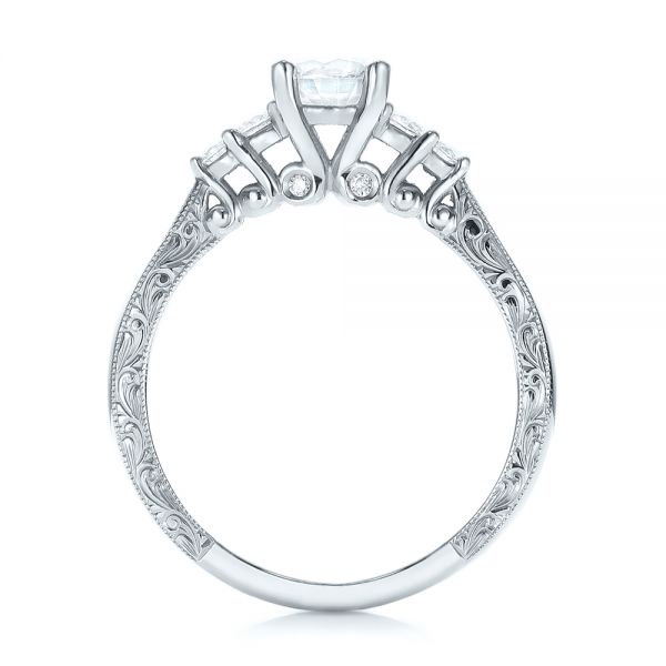 Platinum Platinum Custom Hand Engraved Diamond Engagement Ring - Front View - 101285