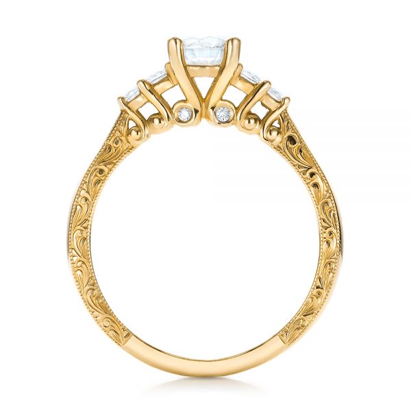 14k Yellow Gold 14k Yellow Gold Custom Hand Engraved Diamond Engagement Ring - Front View - 101285