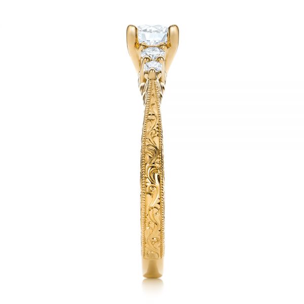 14k Yellow Gold 14k Yellow Gold Custom Hand Engraved Diamond Engagement Ring - Side View - 101285