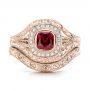 18k Rose Gold 18k Rose Gold Custom Hand Engraved Ruby And Diamond Engagement Ring - Three-Quarter View -  101226 - Thumbnail