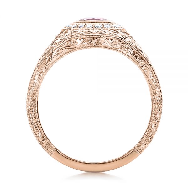 14k Rose Gold 14k Rose Gold Custom Hand Engraved Ruby And Diamond Engagement Ring - Front View - 101226