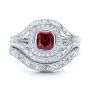 18k White Gold 18k White Gold Custom Hand Engraved Ruby And Diamond Engagement Ring - Three-Quarter View -  101226 - Thumbnail