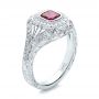 18k White Gold Custom Hand Engraved Ruby And Diamond Engagement Ring