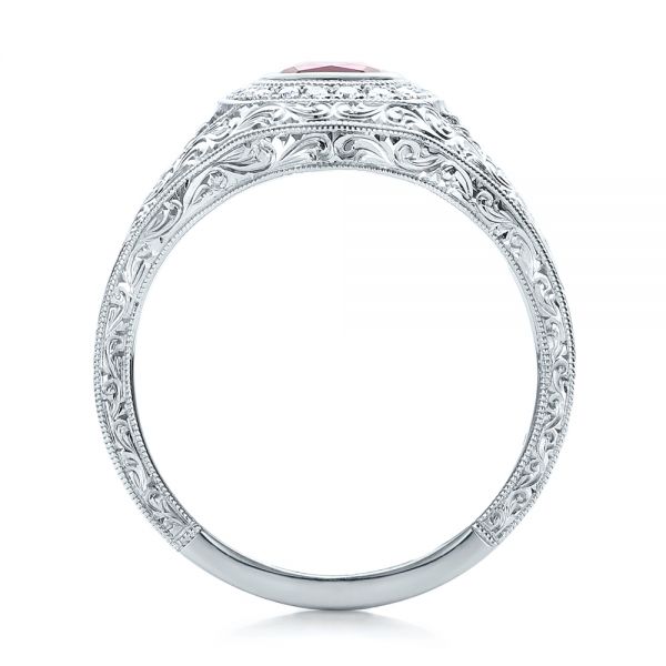  Platinum Platinum Custom Hand Engraved Ruby And Diamond Engagement Ring - Front View -  101226