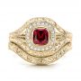 18k Yellow Gold 18k Yellow Gold Custom Hand Engraved Ruby And Diamond Engagement Ring - Three-Quarter View -  101226 - Thumbnail