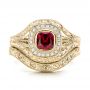 14k Yellow Gold 14k Yellow Gold Custom Hand Engraved Ruby And Diamond Engagement Ring - Three-Quarter View -  101226 - Thumbnail